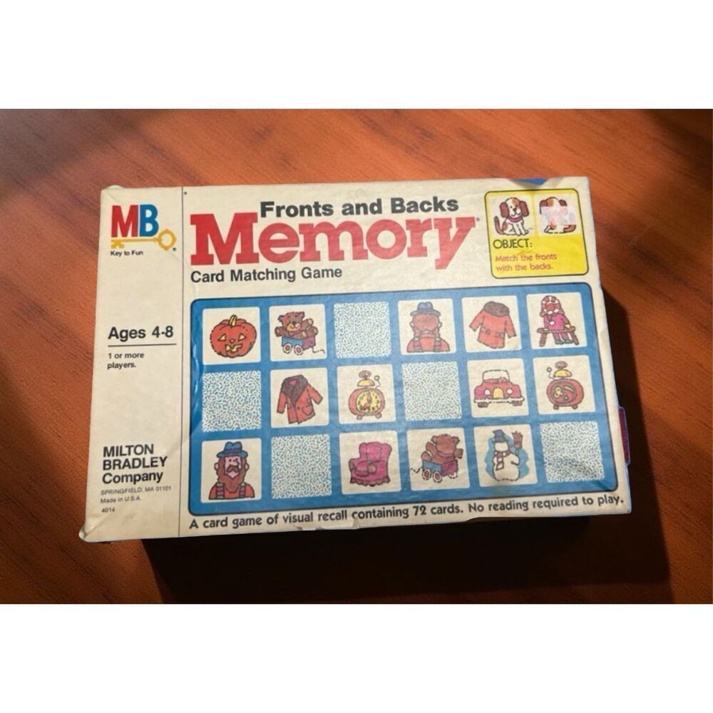 Vintage 1980 Milton Bradley Memory Fronts And Backs Matching Game COMPLETE